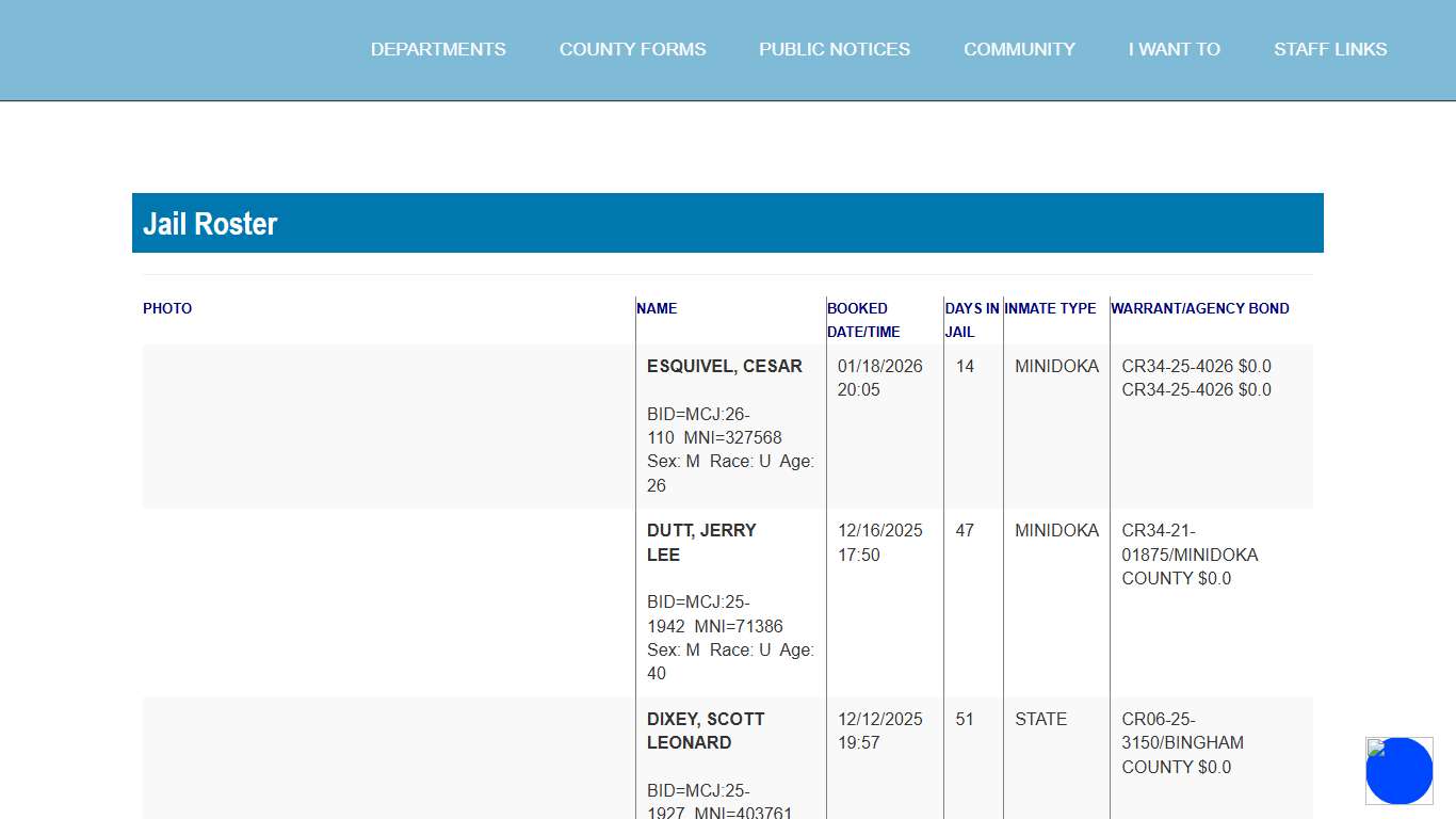 Cassia County, Idaho - Jail Roster