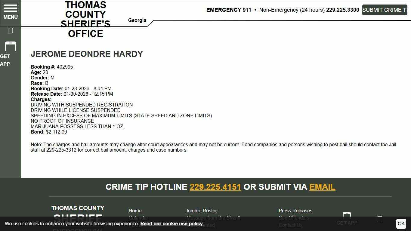 HARDY, JEROME - Roster Thomas County Sheriff's Office